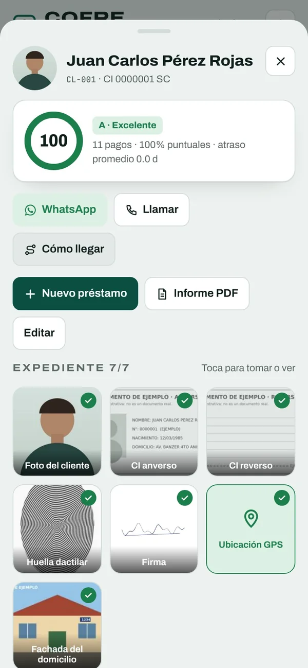 Ficha del cliente con su expediente de siete documentos