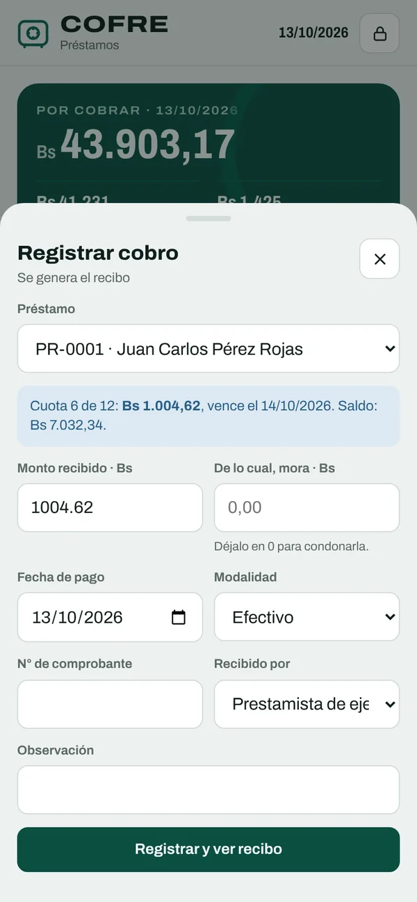 Registro de un cobro